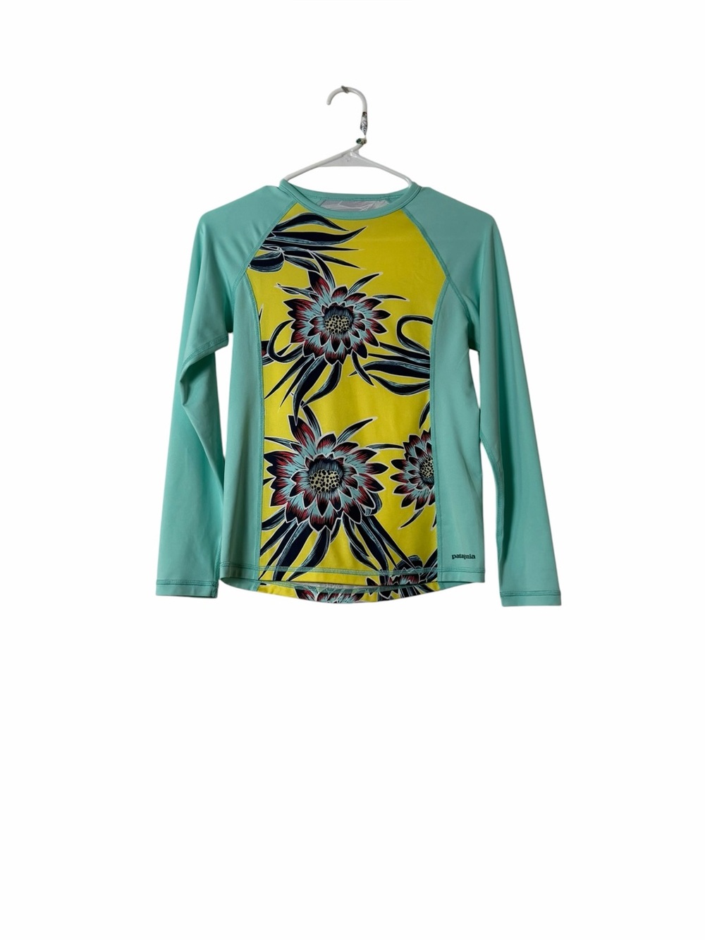 Patagonia Girls Rash Guard XL 14 Floral Long Sleeve Swim Top UPF Beach Surf